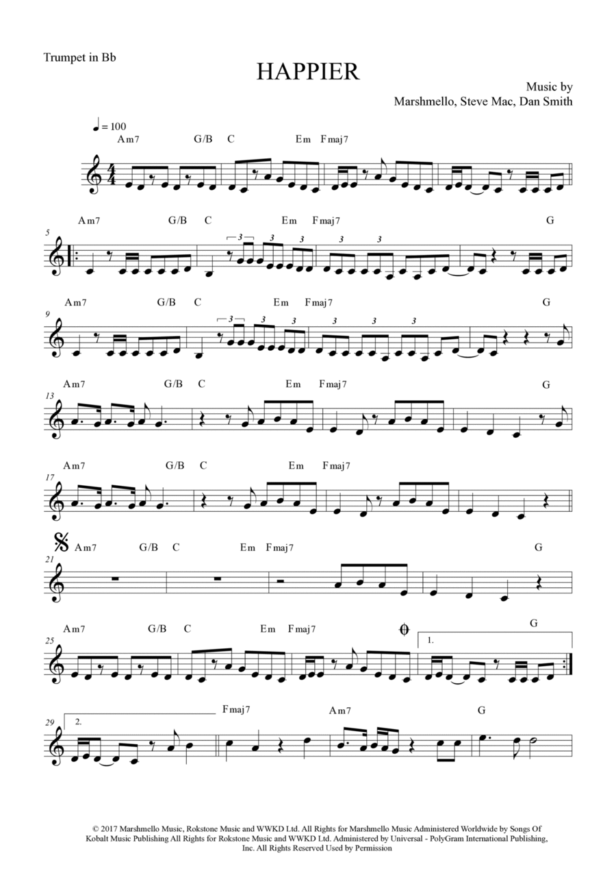 Happier Happier Trumpet Solo scores gallery preview page 1