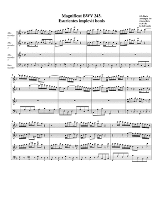 Book cover for Esurientes implevit bonis from Magnificat BWV 243 (arrangement for 4 recorders)
