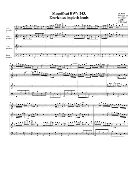 Esurientes implevit bonis from Magnificat BWV 243 (arrangement for 4 recorders) image number null