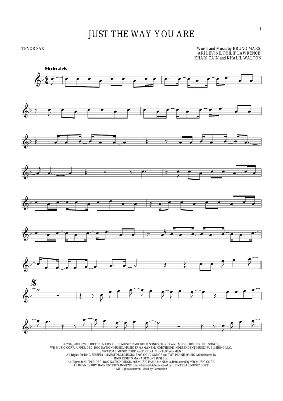 Just The Way You Are Just The Way You Are Tenor Saxophone scores gallery preview page 1