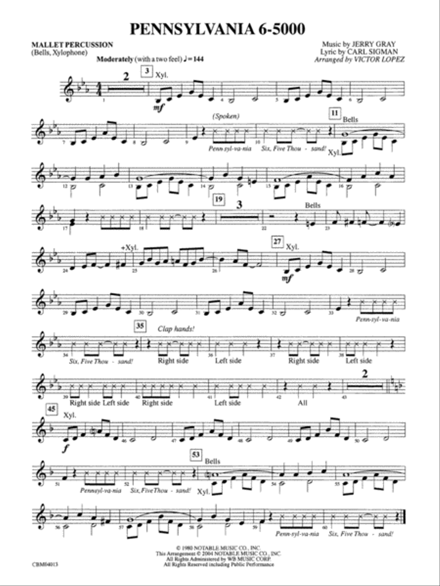 Pennsylvania 6-5000: Mallets Concert Band scores gallery preview page 1