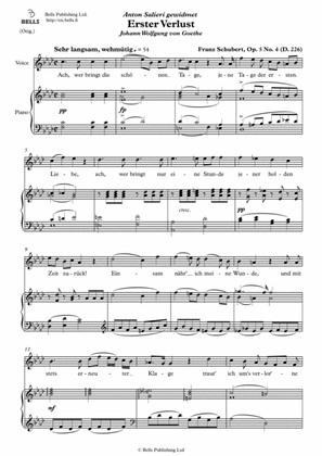 Book cover for Erster Verlust, Op. 5 No. 4 (Original key. F minor)