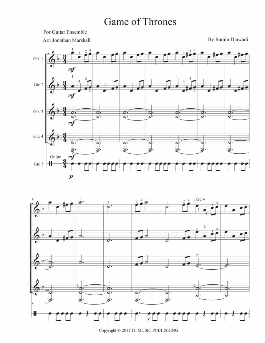 Game Of Thrones - Score Only Electric Guitar scores gallery preview page 1
