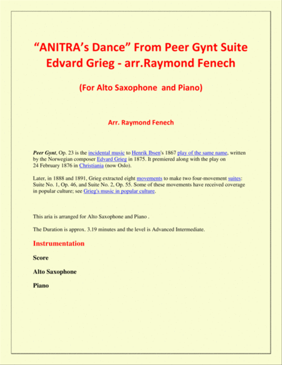 Anitra's Dance - From Peer Gynt (Alto Saxophone and Piano) Chamber Orchestra scores gallery preview page 2