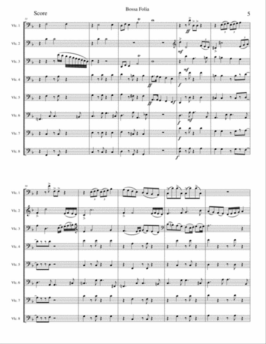 La Folia Bossa Nova for 8 cellos La Folia Bossa Nova for 8 cellos Cello Solo scores gallery preview page 5