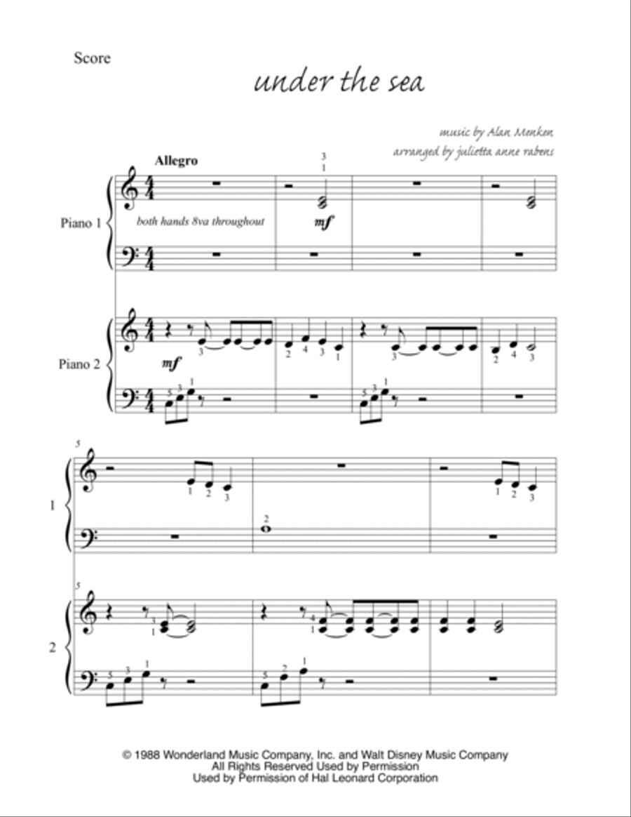 Under The Sea Easy Piano scores gallery preview page 2