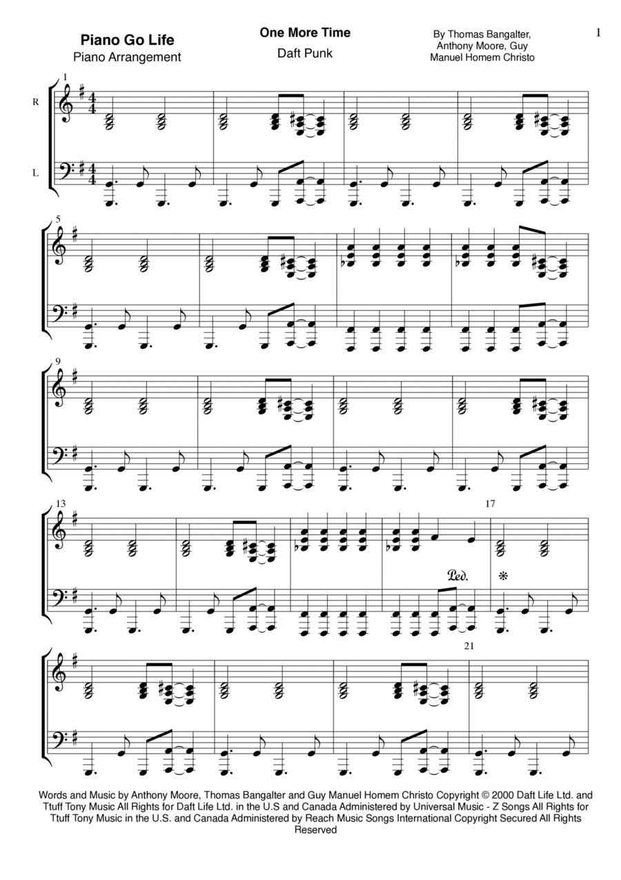One More Time Piano Solo scores gallery preview page 1