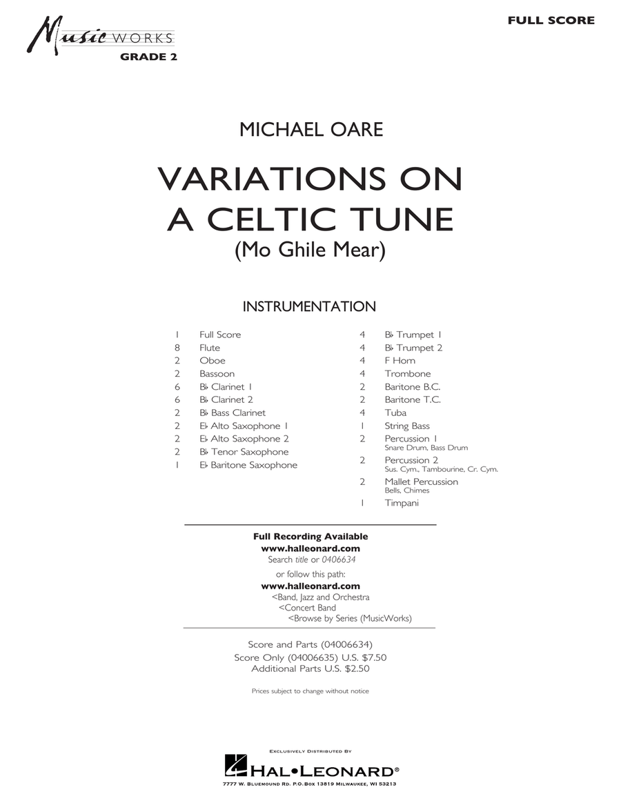 Variations on a Celtic Tune (Mo Ghile Mear) - Full Score Concert Band scores gallery preview page 1