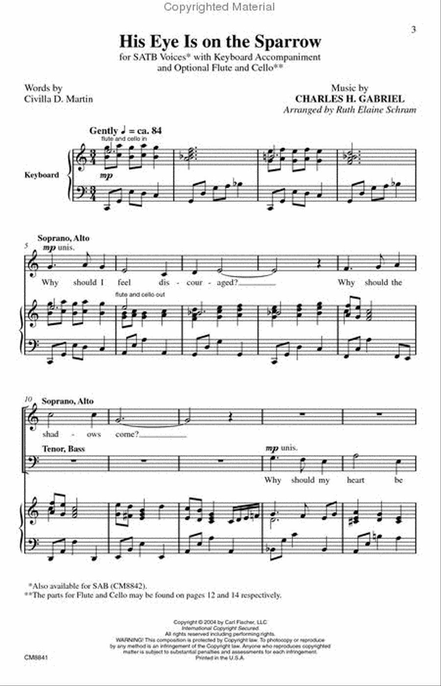 His Eye Is on the Sparrow 4-Part scores gallery preview page 2