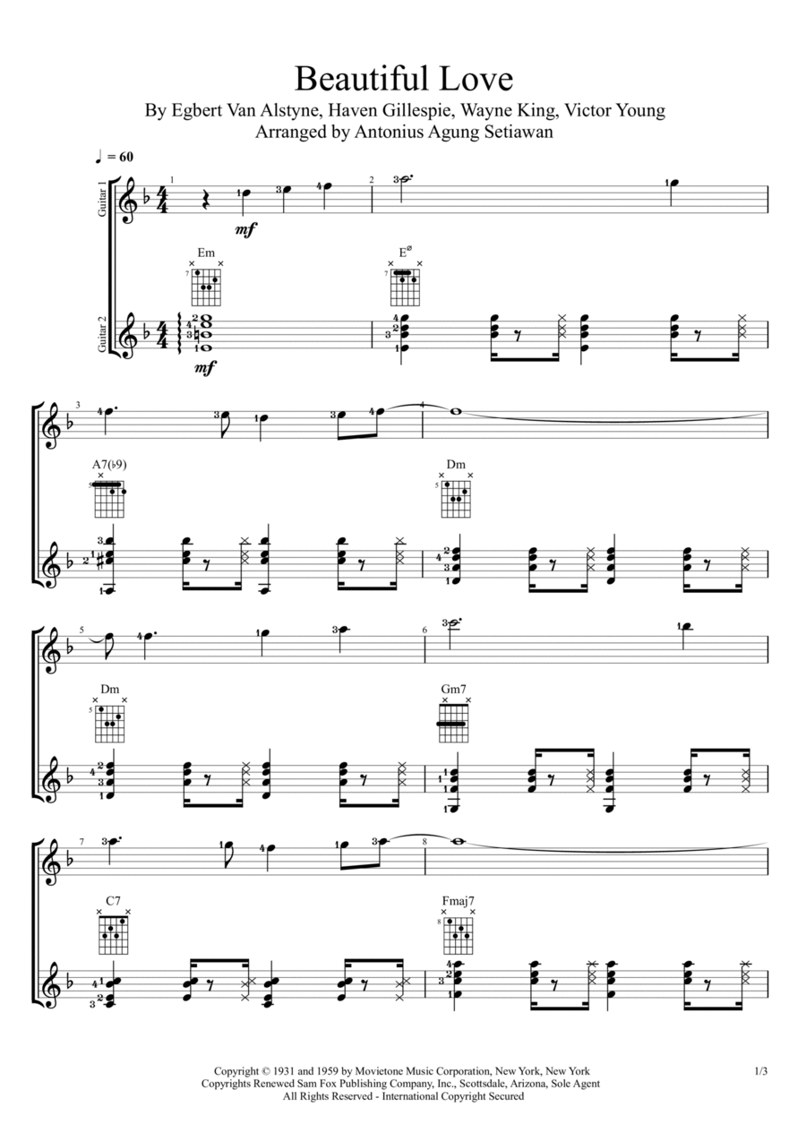 Beautiful Love Guitar scores gallery preview page 1