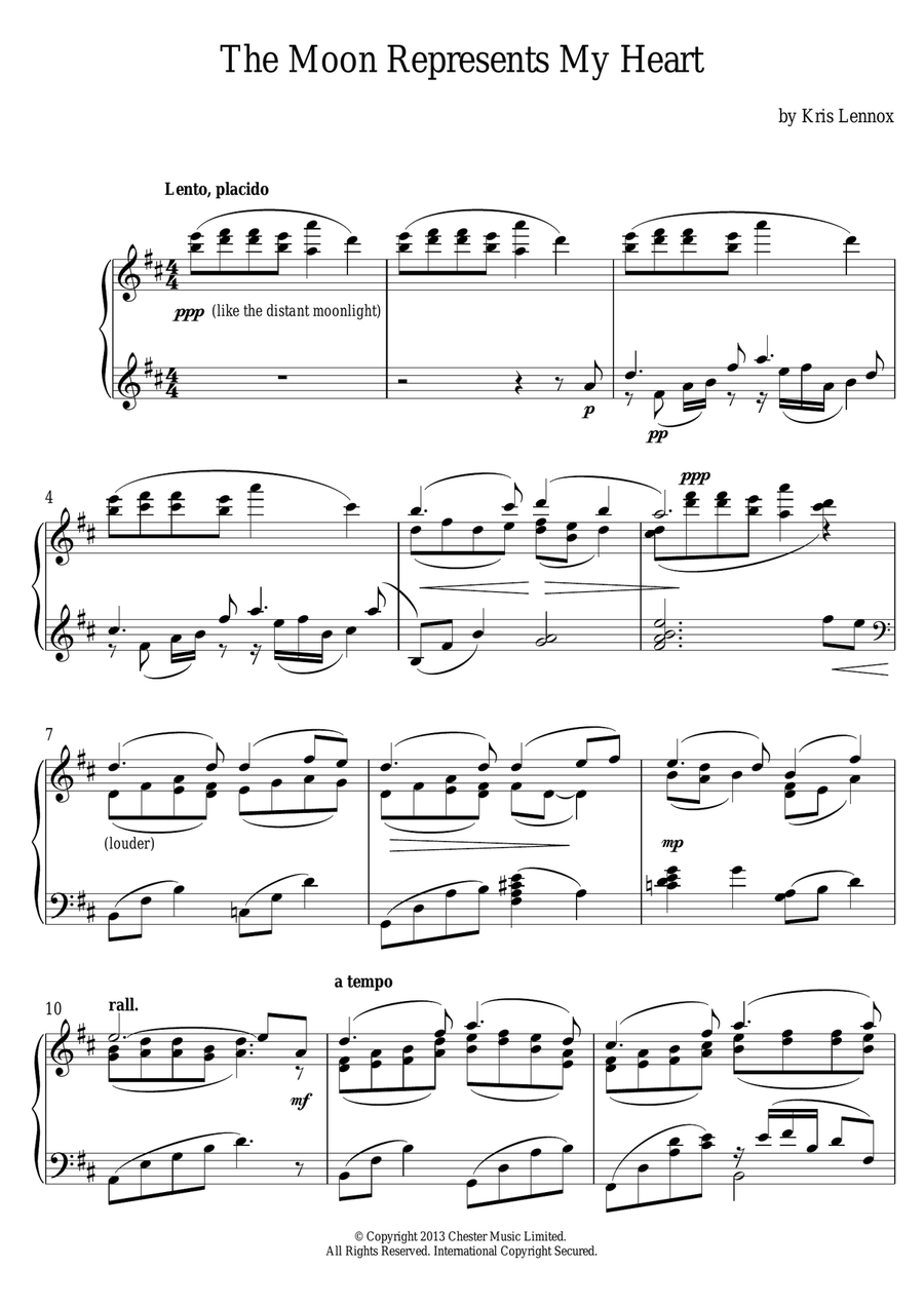 The Moon Represents My Heart Piano Solo scores gallery preview page 1