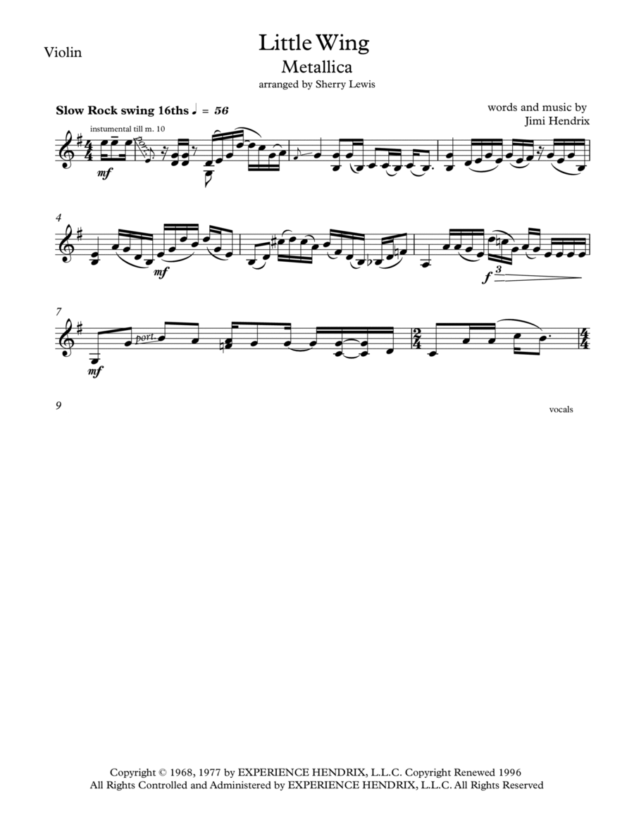 Little Wing Violin Solo scores gallery preview page 1