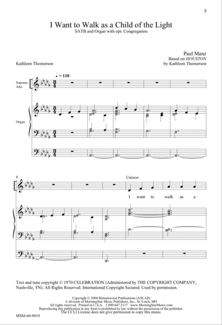 I Want to Walk as a Child of the Light 4-Part scores gallery preview page 2
