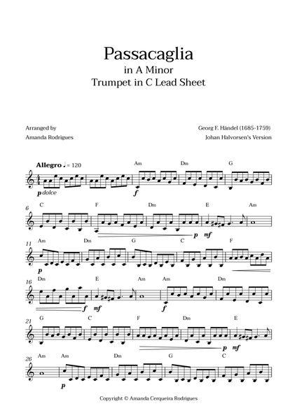 Passacaglia - Easy Trumpet in C Lead Sheet in Abm Minor (Johan Halvorsen's Version) image number null