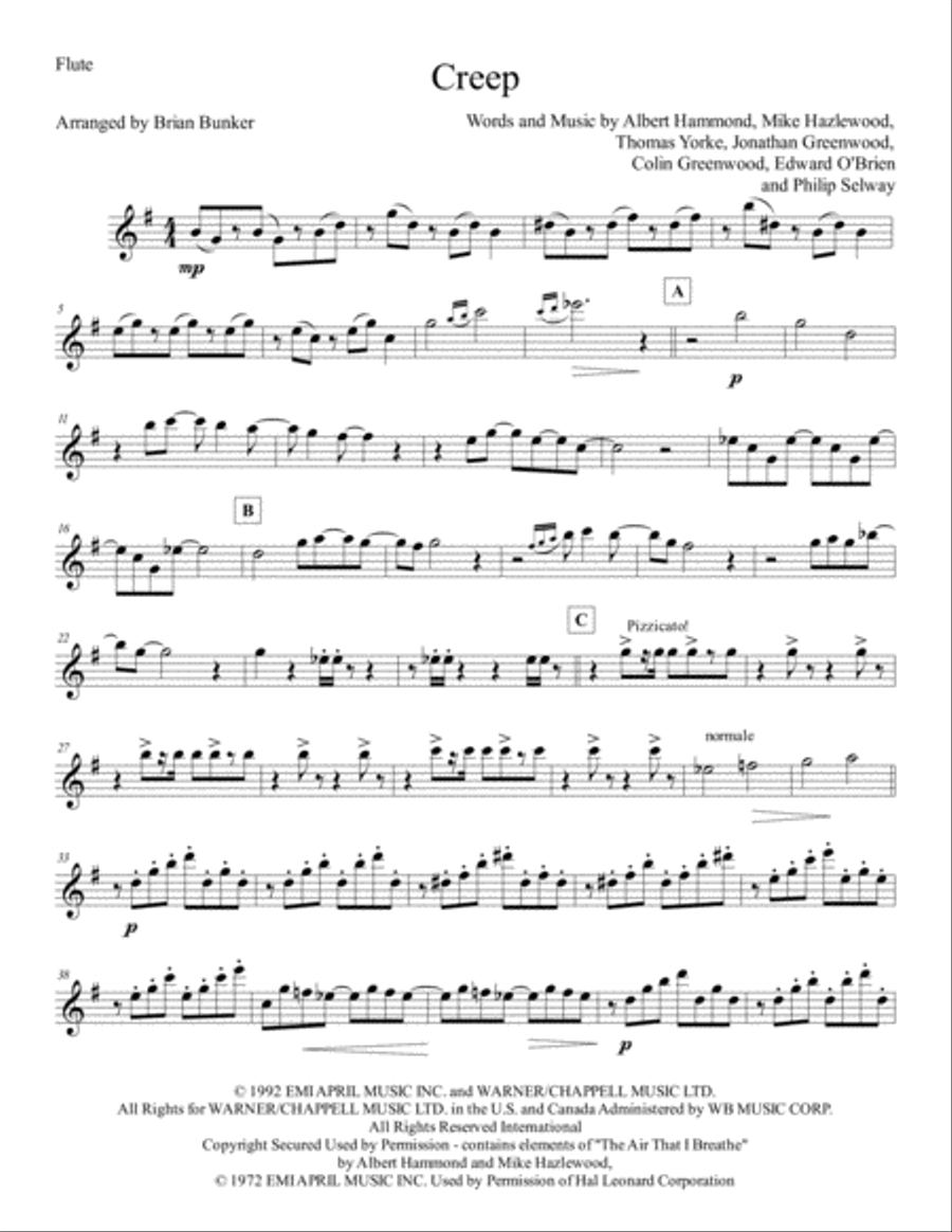 Creep Woodwind Quintet scores gallery preview page 1