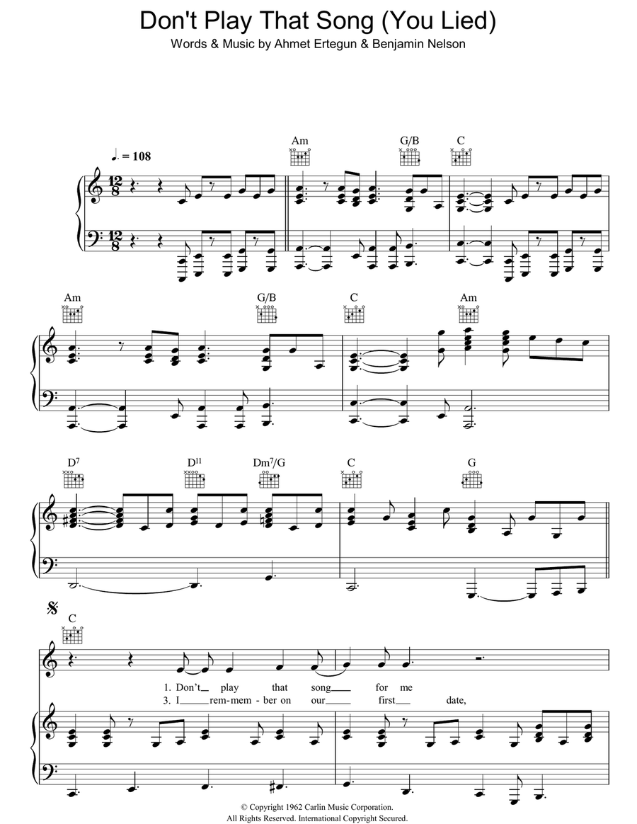 Don't Play That Song (You Lied) Piano, Vocal, Guitar scores gallery preview page 1