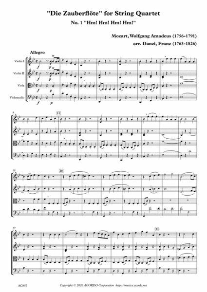 "Die Zauberflöte" for String Quartet, No. 1 "Hm! Hm! Hm! Hm!" image number null