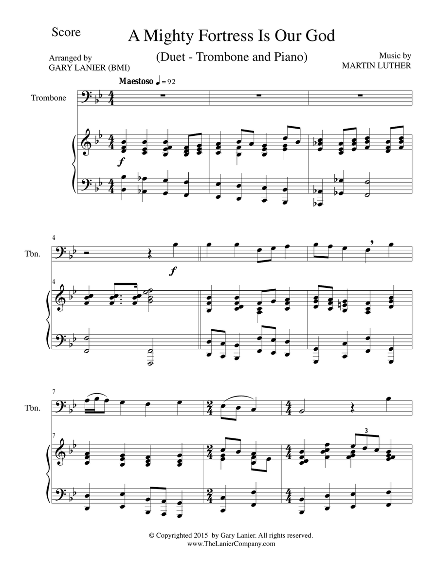 A MIGHTY FORTRESS IS OUR GOD (Duet – Trombone and Piano/Score and Parts) Trombone Duet scores gallery preview page 1