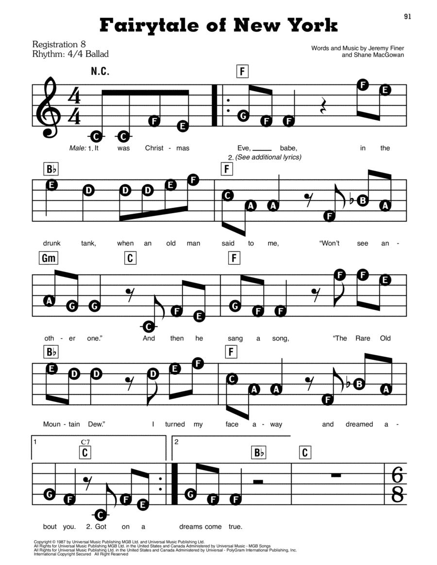 Fairytale Of New York Electronic Keyboard scores gallery preview page 1