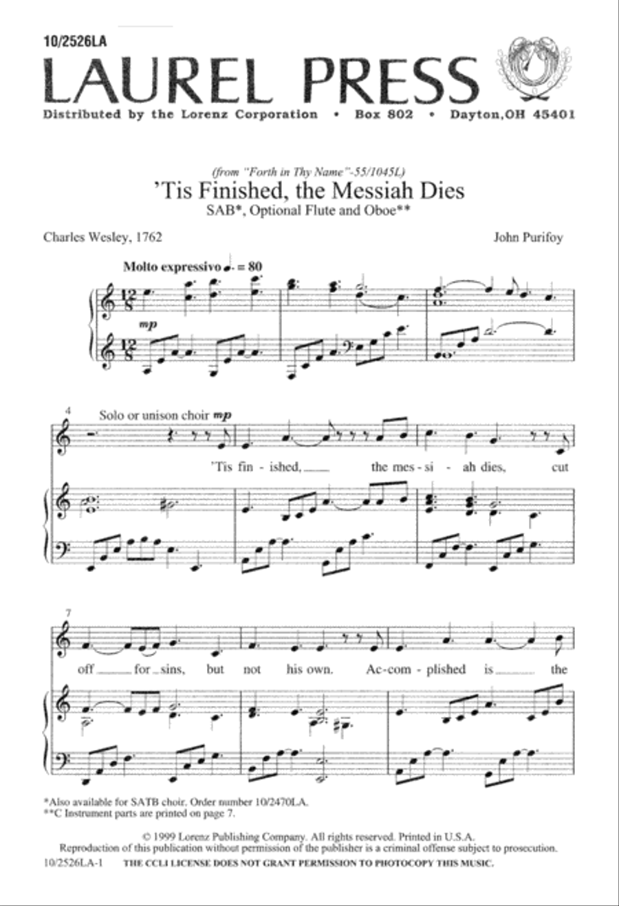 'Tis Finished, the Messiah Dies 3-Part scores gallery preview page 1