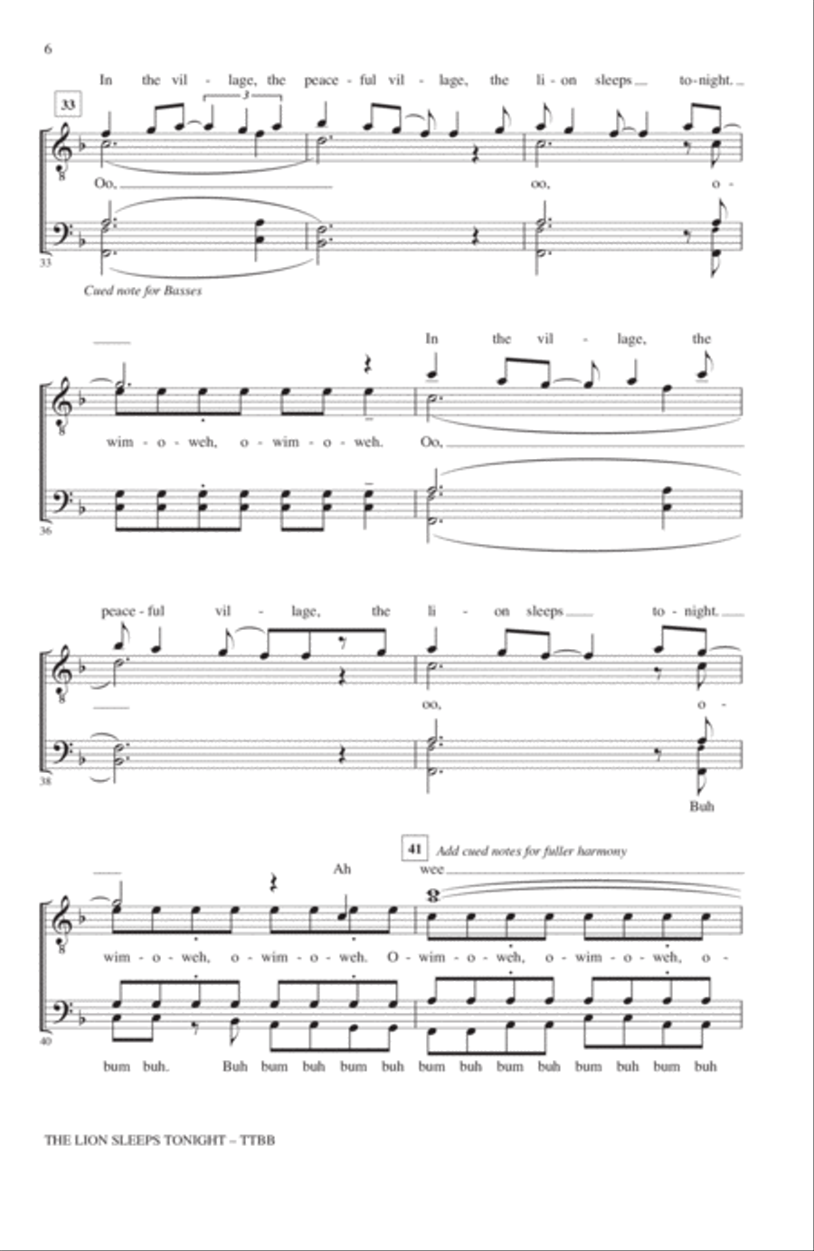The Lion Sleeps Tonight (arr. Kirby Shaw) TTBB scores gallery preview page 5
