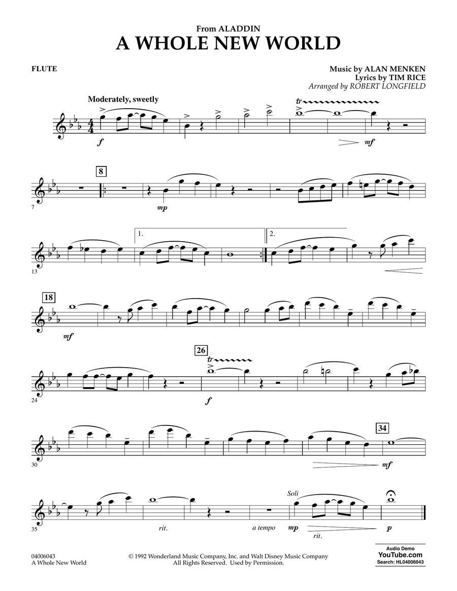A Whole New World (from Aladdin) (arr. Robert Longfield) - Flute Concert Band scores gallery preview page 1
