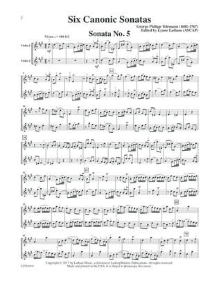 Book cover for Six Canonic Sonatas: Sonatas No. 5 & 6 for String Duo
