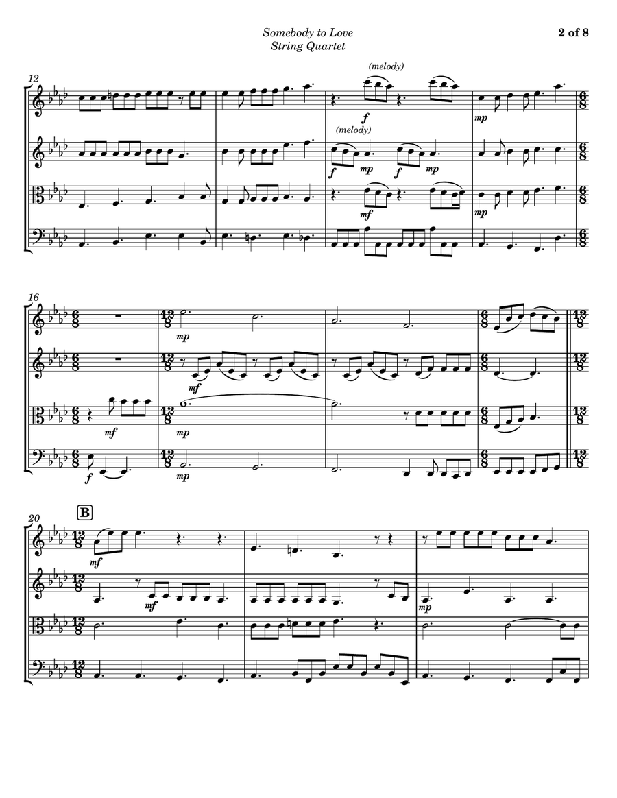 Somebody To Love String Quartet scores gallery preview page 2
