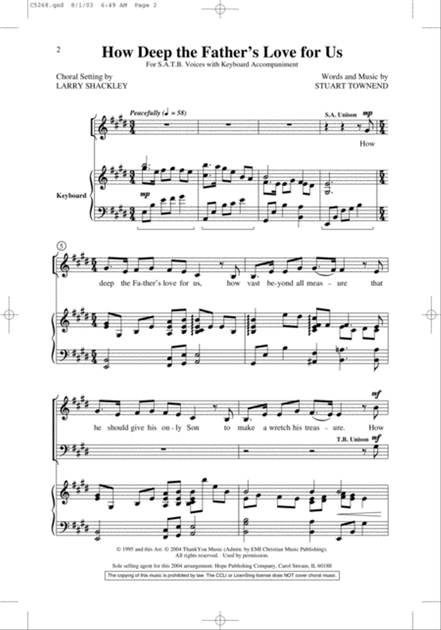 How Deep the Father's Love for Us How Deep the Father's Love for Us 4-Part scores gallery preview page 2