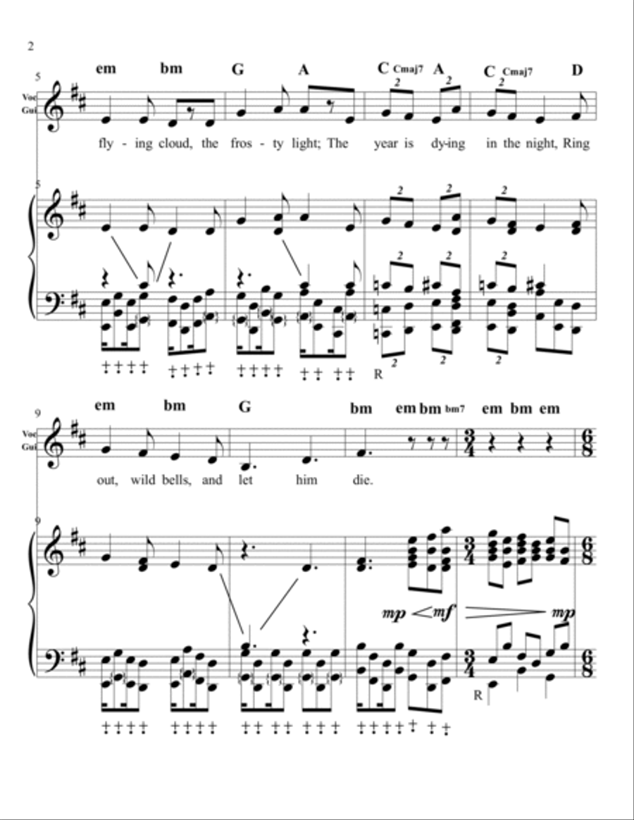 Ring Out, Wild Bells!-for Vocal, Guitar, Handbells Handbell Choir scores gallery preview page 2