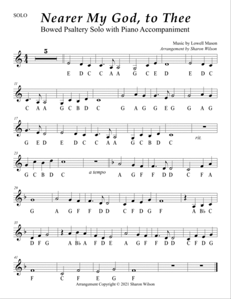 Nearer My God, to Thee (Easy Bowed Psaltery Solo with Piano Accompaniment) Zither scores gallery preview page 3