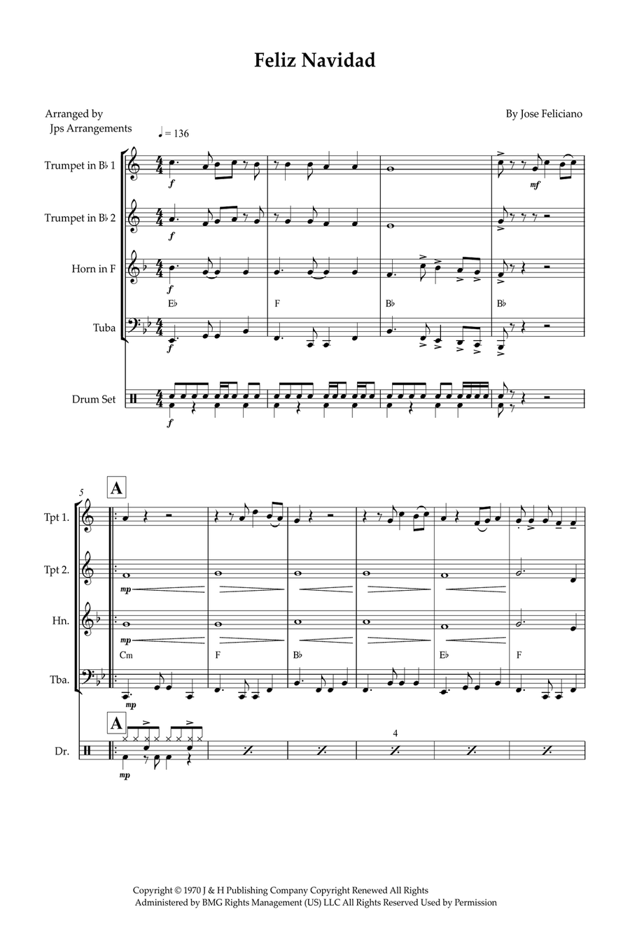 Feliz Navidad Feliz Navidad Brass Quartet scores gallery preview page 1