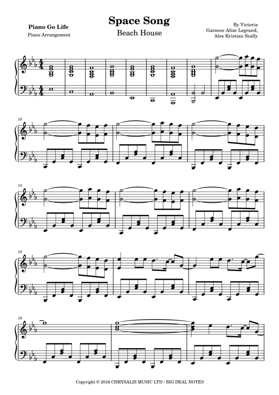 Space Song Piano Solo scores gallery preview page 1