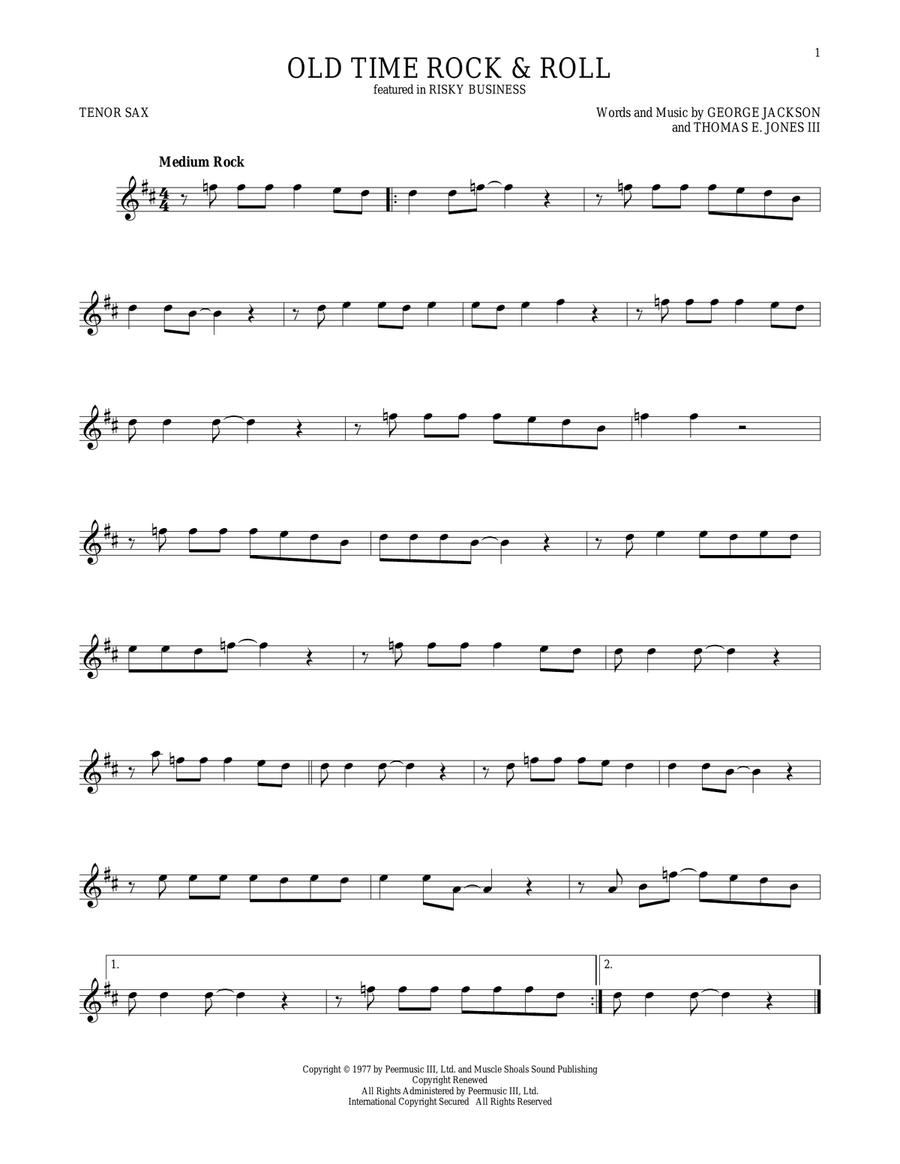 Old Time Rock & Roll Tenor Saxophone scores gallery preview page 1