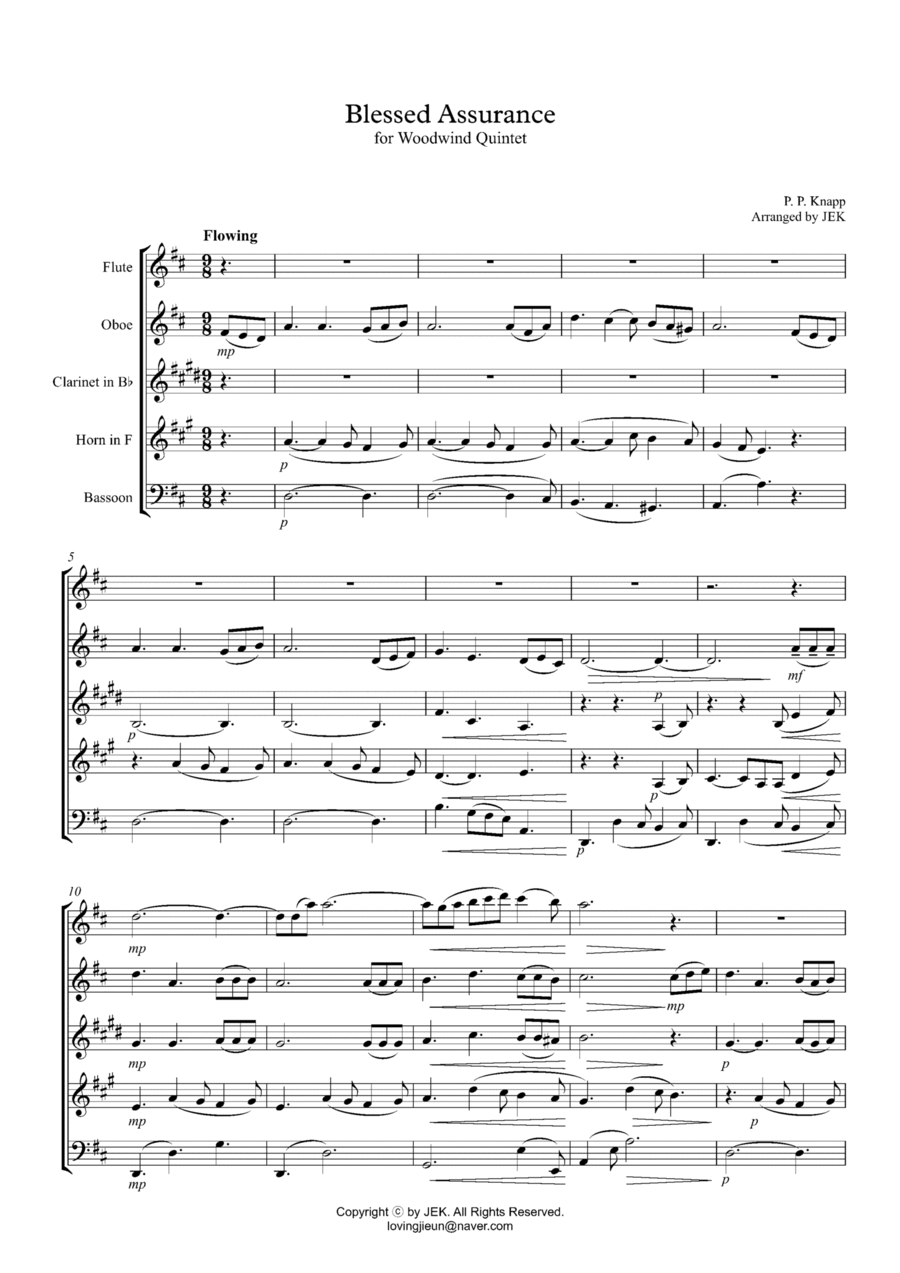 HYMN FOR WOODWIND QUINTET - Blessed Assurance Woodwind Quintet scores gallery preview page 1