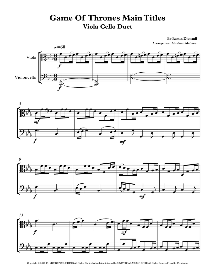 Game Of Thrones String Duet scores gallery preview page 1