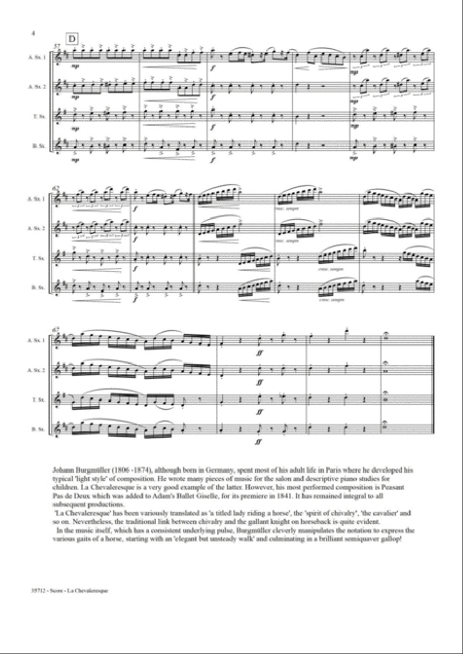 LA CHEVALERESQUE (THE CAVALIER) SAXOPHONE QUARTET Saxophone Quartet scores gallery preview page 5