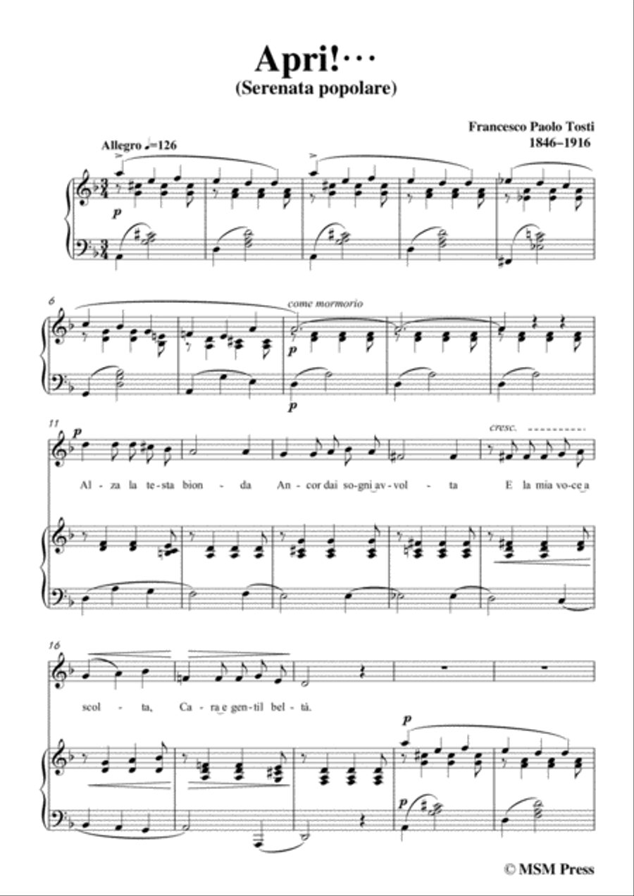 Tosti-Apri! In d minor,for Voice and Piano Voice Solo scores gallery preview page 3