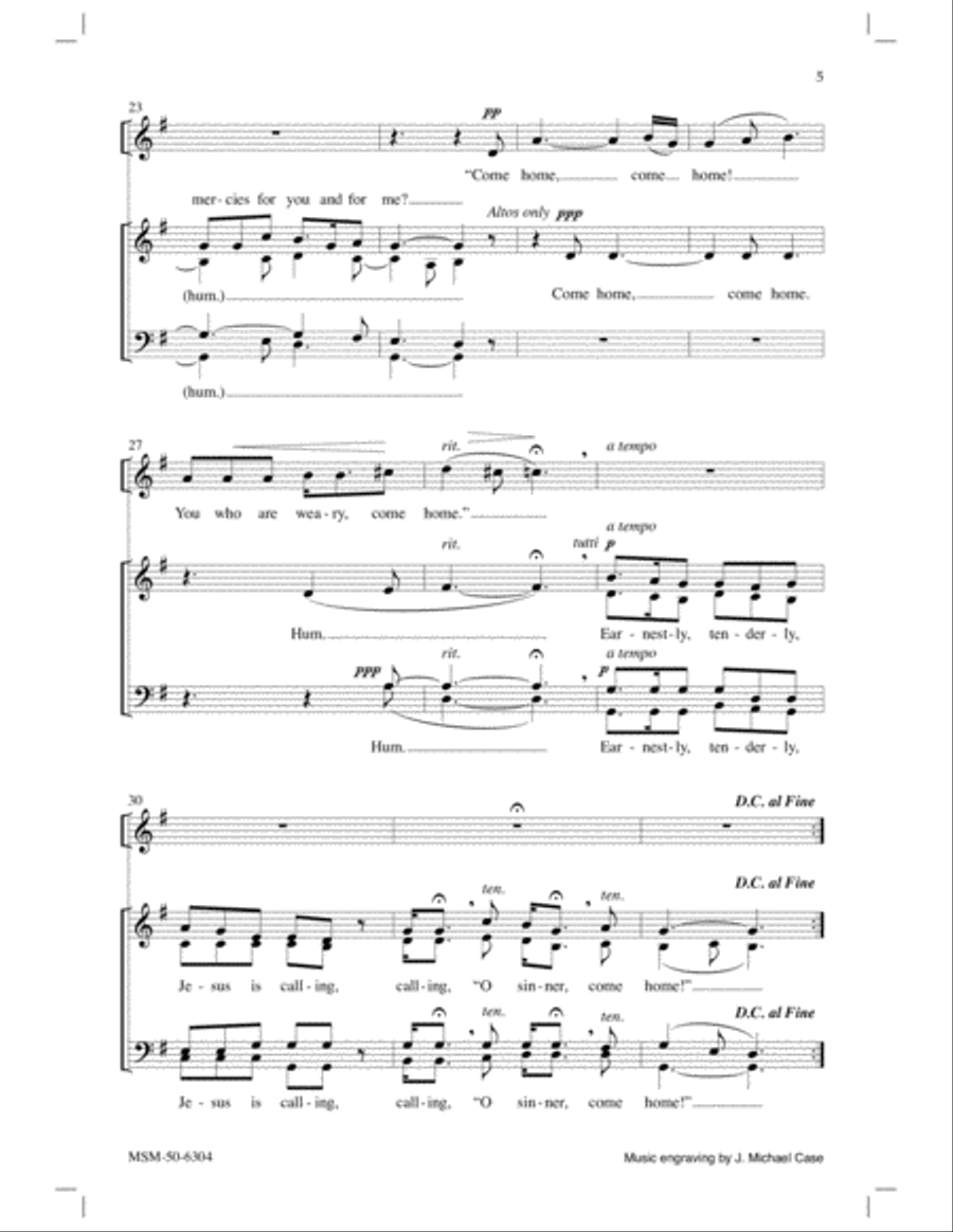 Softly and Tenderly Jesus Is Calling 4-Part scores gallery preview page 4