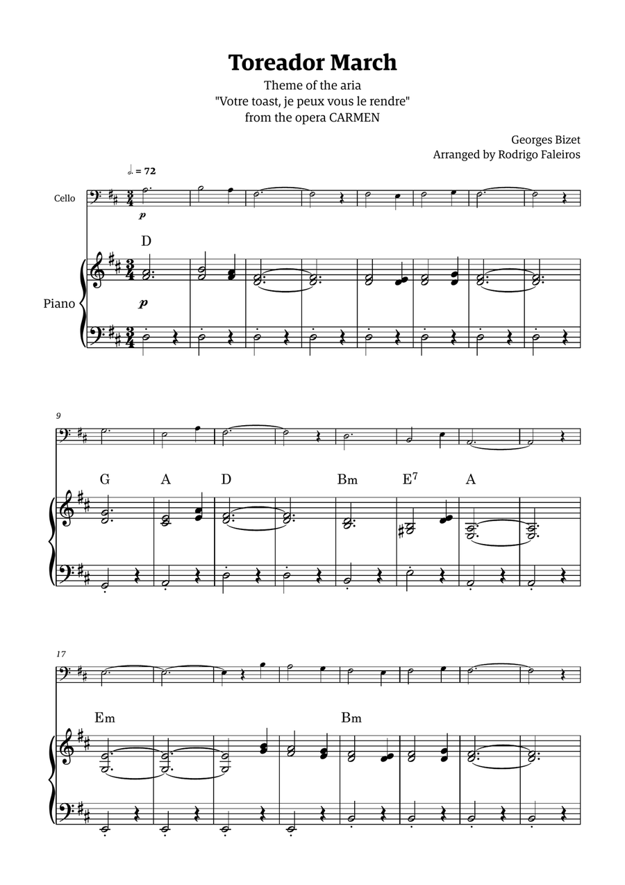 Toreador March (from the opera Carmen) - easy version Chamber Music scores gallery preview page 1