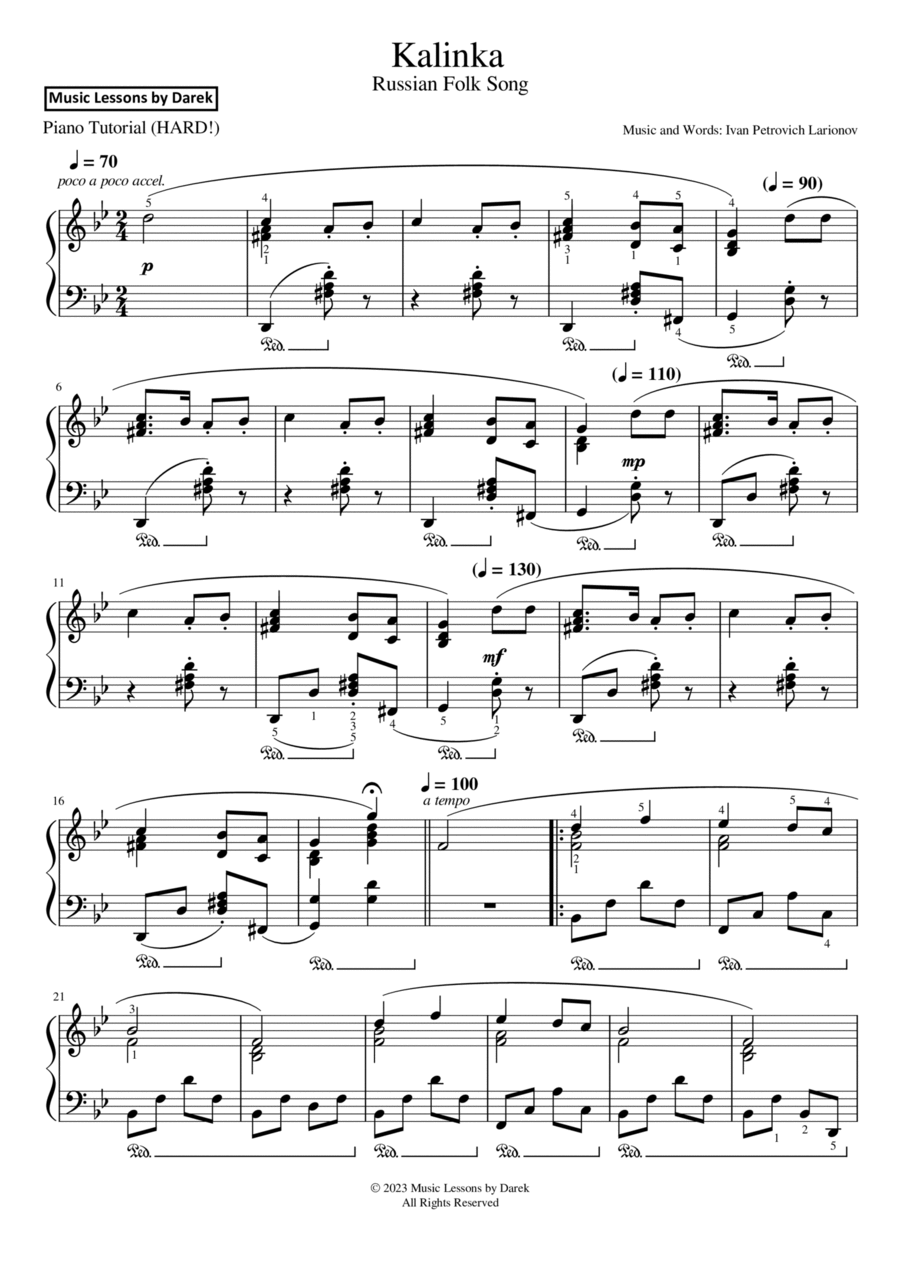 Kalinka (Russian Folk Song) [HARD PIANO] Piano Solo scores gallery preview page 1