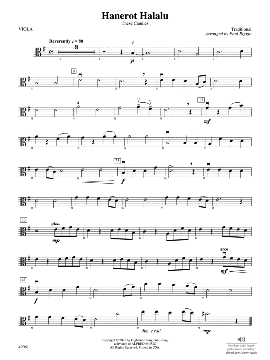 Hanerot Halalu: Viola String Orchestra scores gallery preview page 1