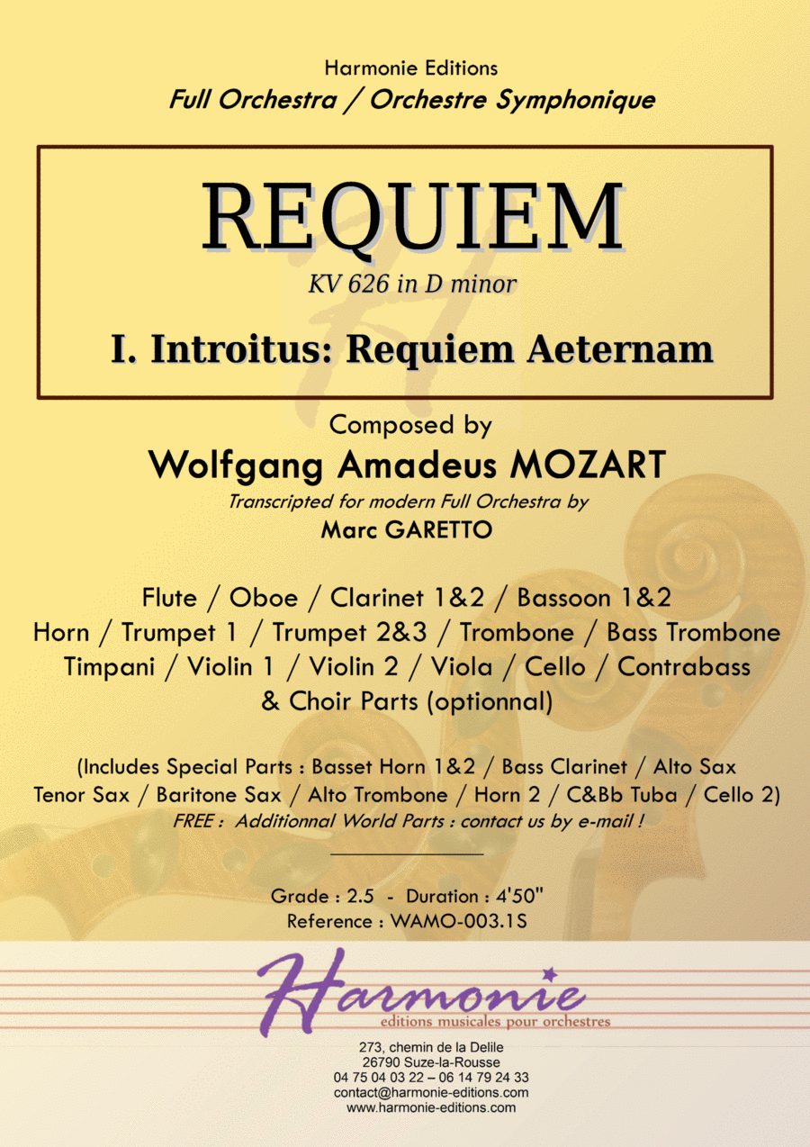 MOZART - REQUIEM K. 626 - Introitus Requiem Aeternam Full Orchestra - SCORE & PARTS Full Orchestra scores gallery preview page 1
