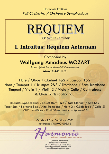 MOZART - REQUIEM K. 626 - Introitus Requiem Aeternam Full Orchestra - SCORE & PARTS image number null