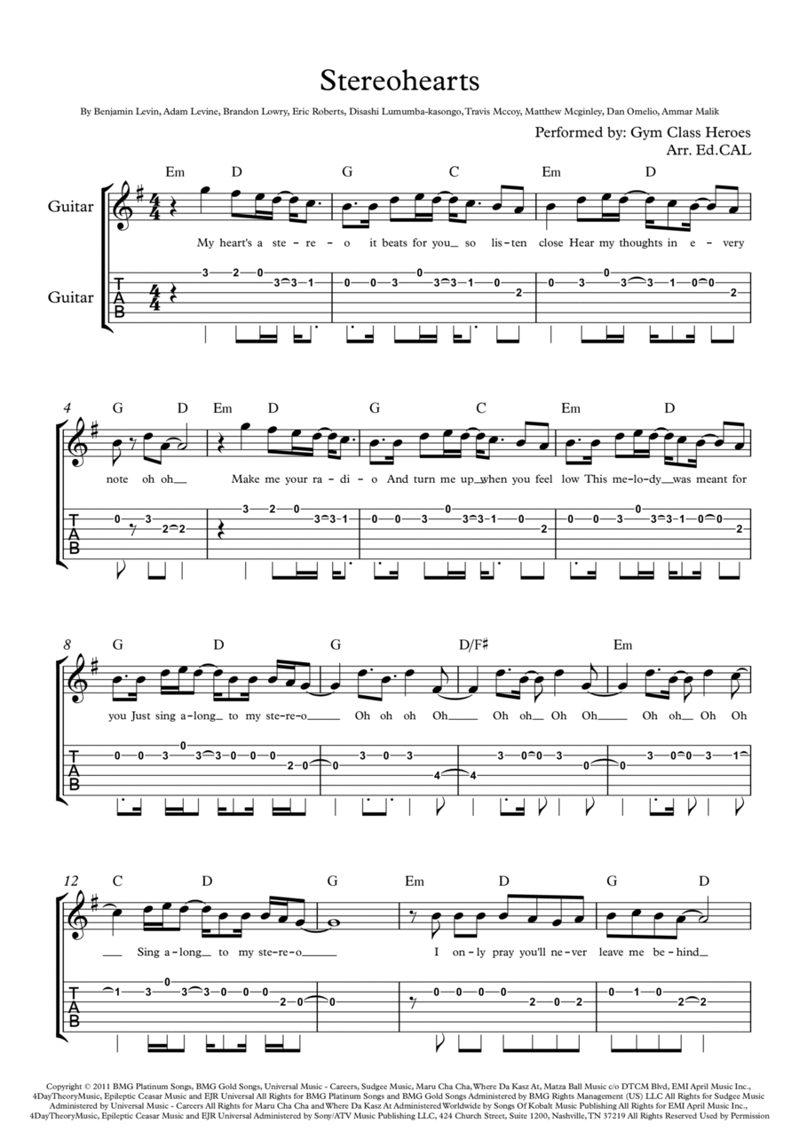Stereo Hearts Electric Guitar scores gallery preview page 1