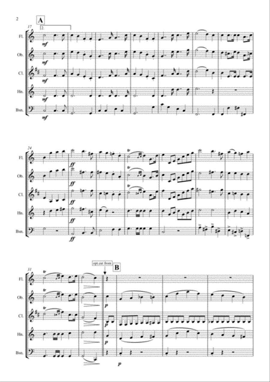Mendelssohn: Incidental Music from A Midsummer Night's Dream Op.61.9.Hochzeitsmarsch -Wedding March Woodwind Quintet scores gallery preview page 2