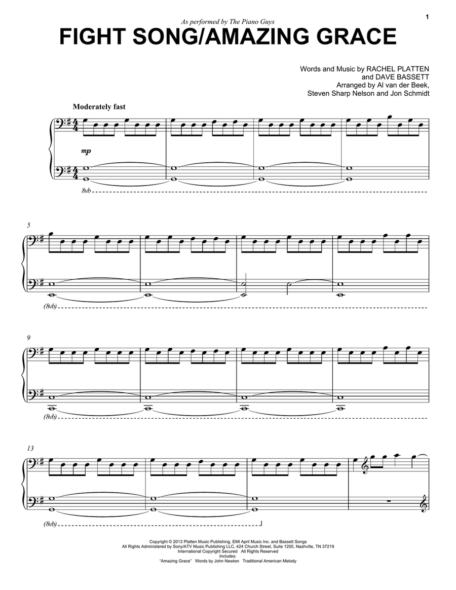 Fight Song/Amazing Grace Piano scores gallery preview page 1