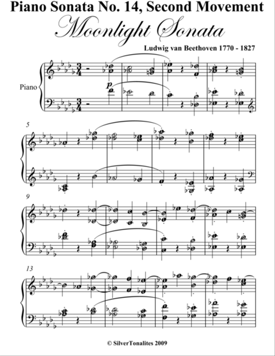 Moonlight Sonata Second Movement Easy Intermediate Piano Sheet Music Easy Piano scores gallery preview page 2