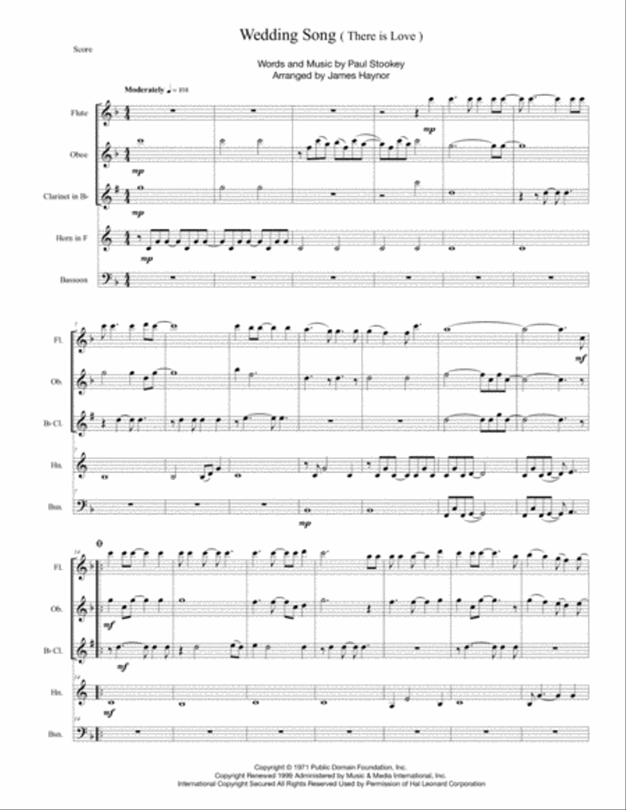 Wedding Song (There Is Love) Woodwind Quintet scores gallery preview page 3