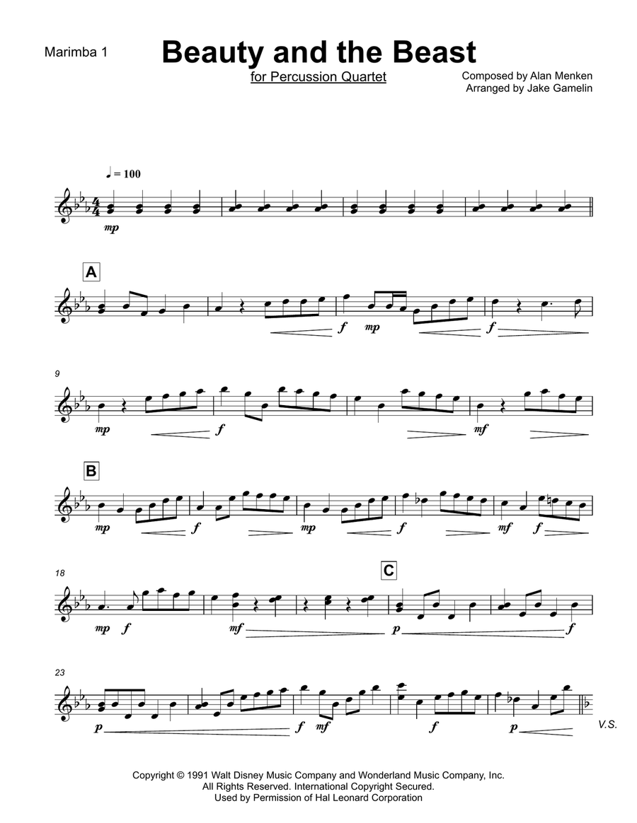 Beauty And The Beast Percussion Ensemble scores gallery preview page 4